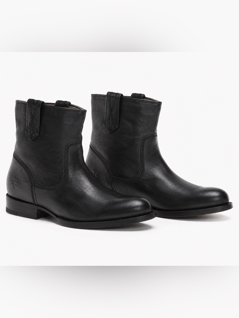 Frye Jamie Stitch Leather Short Black Ankle Boots Size 7.5B
